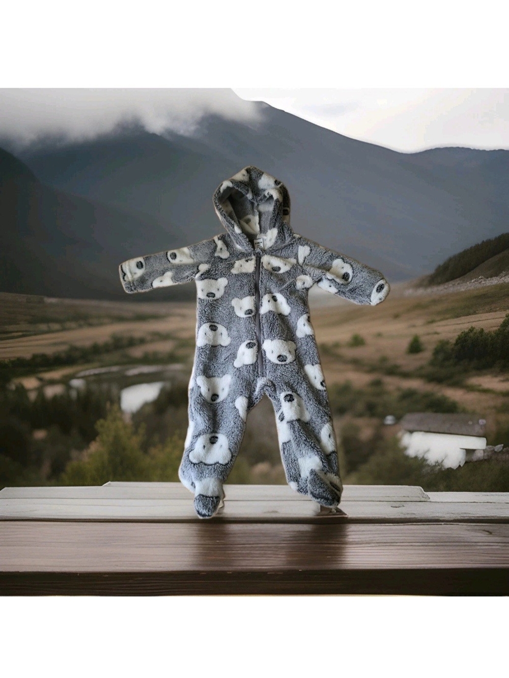 Plush Grey Bear Hooded Baby Sleep Sack